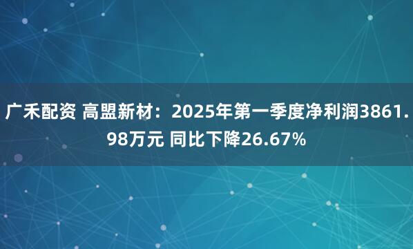广禾配资 高盟新材：2025年第一季度净利润3861.98万元 同比下降26.67%
